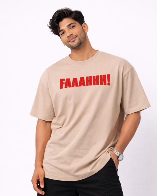 Faaahhh Viral Meme Oversized T Shirt for Men | Funny Graphic Beige Tee