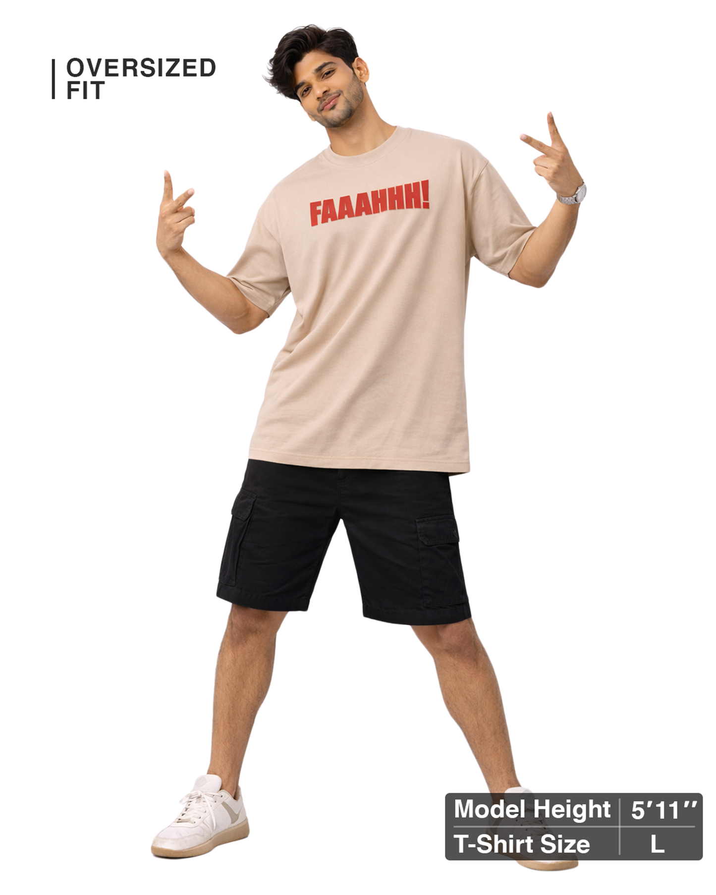 Faaahhh Viral Meme Oversized T Shirt for Men | Funny Graphic Beige Tee