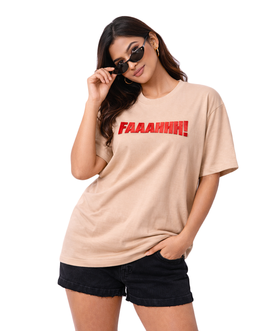 Faaahhh Viral Meme Oversized T Shirt for Women | Funny Trending Graphic Beige Tee