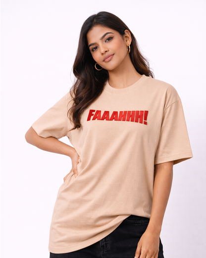 Faaahhh Viral Meme Oversized T Shirt for Women | Funny Trending Graphic Beige Tee