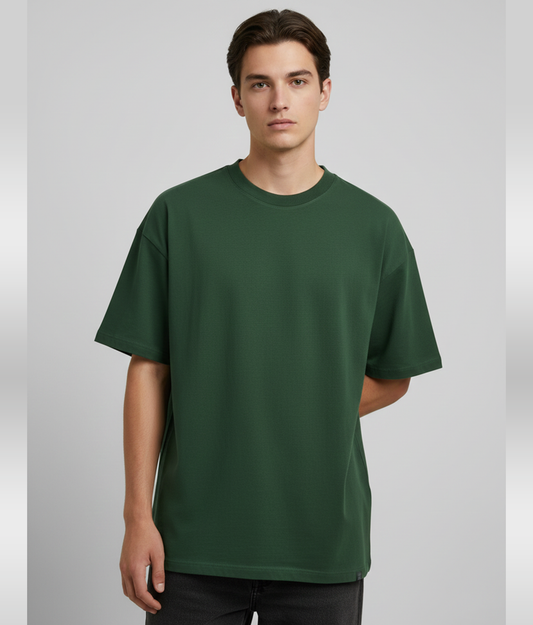 Forest Green Oversized T-Shirt for Men | Heavyweight Solid Cotton | Drop Shoulder Boxy Fit