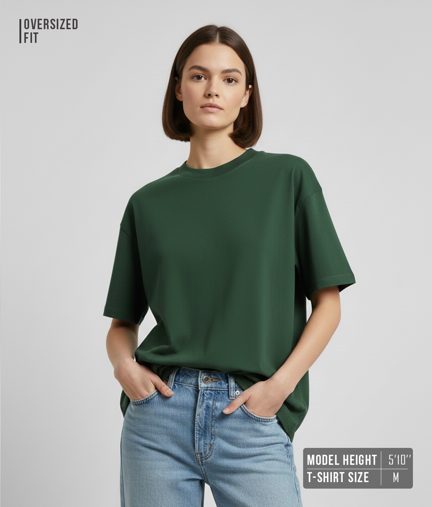 Forest Green Oversized T-Shirt for Women | Heavyweight Solid Cotton | Relaxed Drop Shoulder Fit