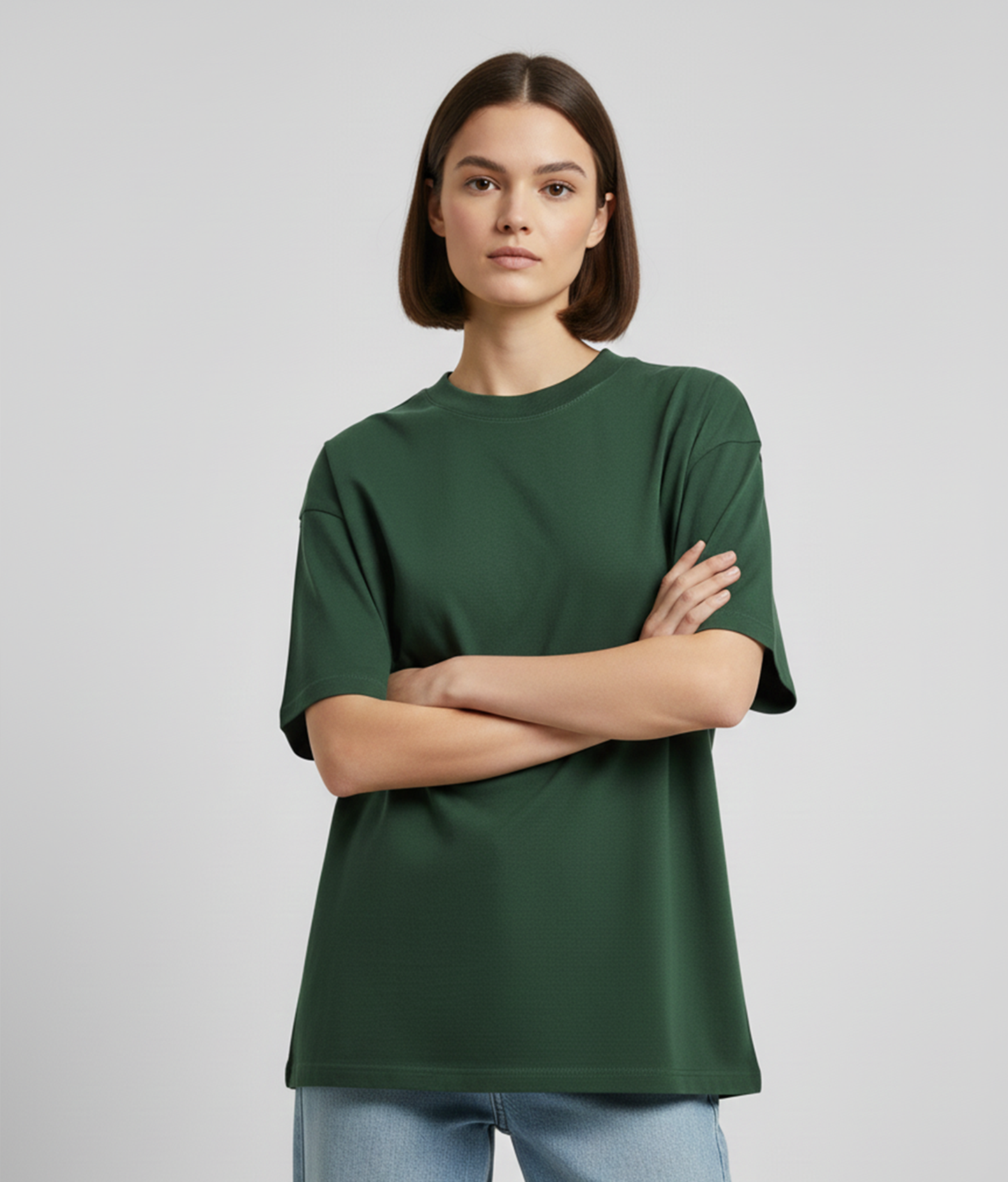 Forest Green Oversized T-Shirt for Women | Heavyweight Solid Cotton | Relaxed Drop Shoulder Fit