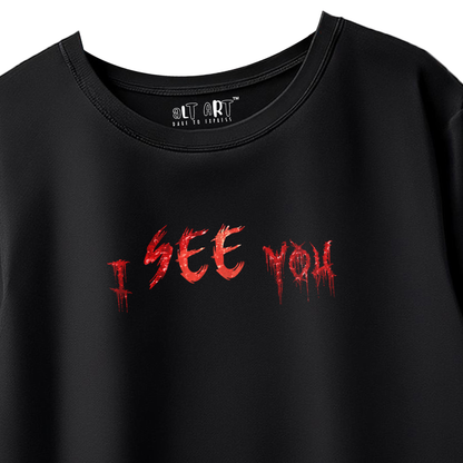 I See You Oversized T-Shirt for Men & Boys - Horror Graphic Tee | Dark Streetwear