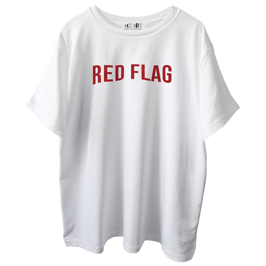 Red Flag T-Shirt for Women – White Oversized Cotton Graphic Tee