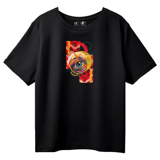 Visionary Gaze Black Oversized T-Shirt for Women & Girls – Bold Artistic Eye Design Trendy Streetwear Fashion