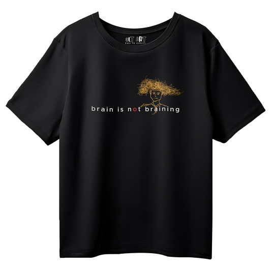 Brain is Not Braining Oversized T-Shirt for Men & Boys – Black Funny Graphic Tee | Trendy Streetwear