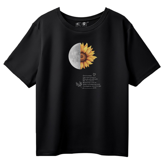 Moon & Sunflower Oversized T-Shirt for Women | Flower Moon Graphic Tee