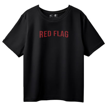 Red Flag Oversized T-Shirt for Women - Black Graphic Tee | Edgy Streetwear