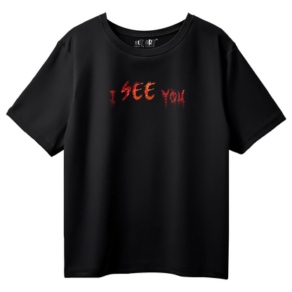 I See You Oversized T-Shirt for Women & Girls - Horror Graphic Tee | Spooky Streetwear