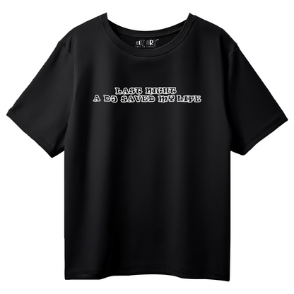 Last Night a DJ Saved My Life Black Oversized T-Shirt for Men - Retro Music-Inspired Streetwear