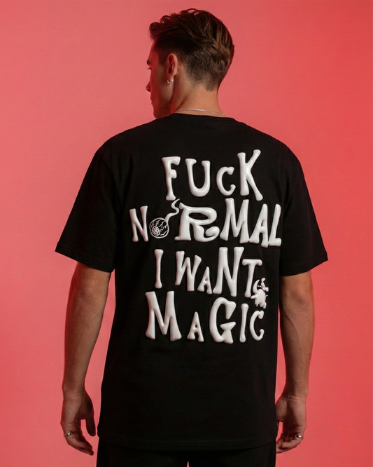 I Want Magic Puff Print Black Oversized T-Shirt for Men | 3D Raised Streetwear Graphic Tee