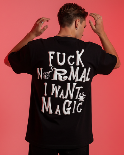 I Want Magic Puff Print Black Oversized T-Shirt for Men | 3D Raised Streetwear Graphic Tee