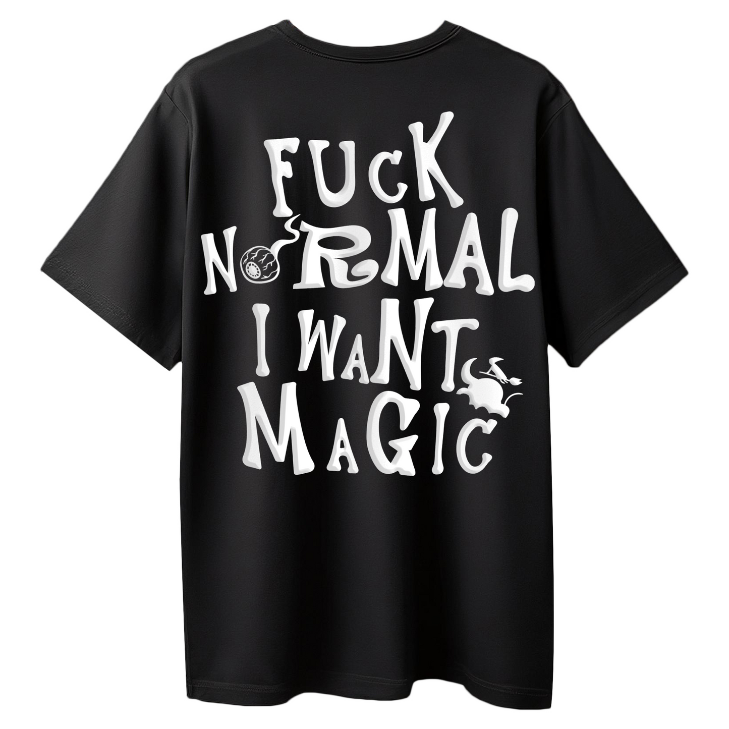 I Want Magic Puff Print Black Oversized T-Shirt for Women | 3D Raised Graphic Streetwear Tee
