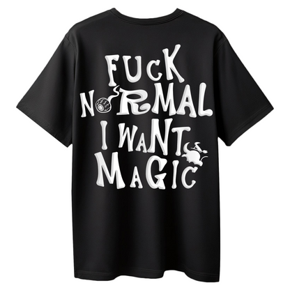 I Want Magic Puff Print Black Oversized T-Shirt for Women | 3D Raised Graphic Streetwear Tee