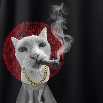 Gangster Billa Black Oversized Cat T-Shirt for Women & Girls - Funny Streetwear Graphic Printed T-Shirt