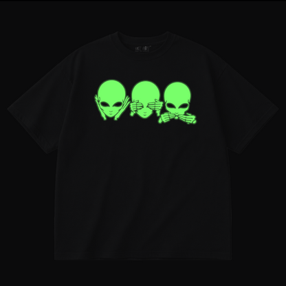 Glow in Dark Alien Oversized T Shirt for Women | See No Evil Hear No Evil Speak No Evil Graphic Tee | Gothic Streetwear Boxy Fit