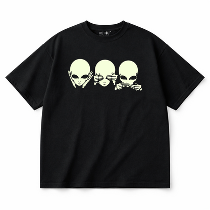 Glow in Dark Alien Oversized T Shirt for Women | See No Evil Hear No Evil Speak No Evil Graphic Tee | Gothic Streetwear Boxy Fit