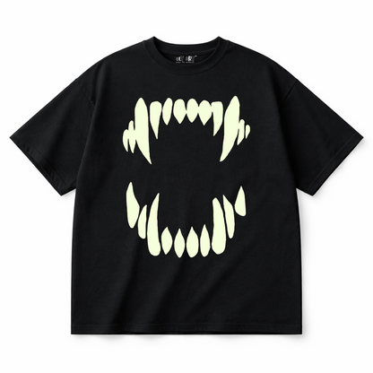 Glow in Dark Monster Mouth Oversized T Shirt for Men | Gothic Graphic Printed Black Oversized T Shirt | Boxy Fit Premium Streetwear Tee