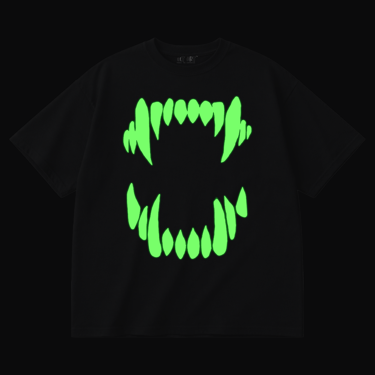 Glow in Dark Monster Mouth Oversized T Shirt for Men | Gothic Graphic Printed Black Oversized T Shirt | Boxy Fit Premium Streetwear Tee
