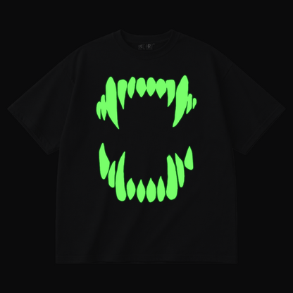 Glow in Dark Monster Mouth Oversized T Shirt for Men | Gothic Graphic Printed Black Oversized T Shirt | Boxy Fit Premium Streetwear Tee