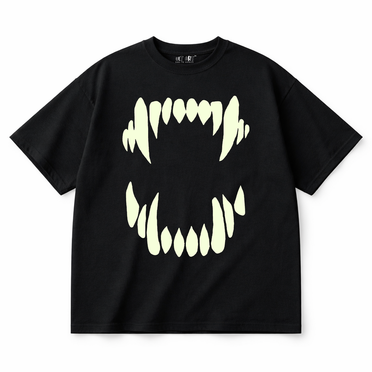 Glow in Dark Monster Mouth Oversized T Shirt for Women | Gothic Graphic Printed Black Oversized T Shirt | Boxy Fit Premium Streetwear Tee
