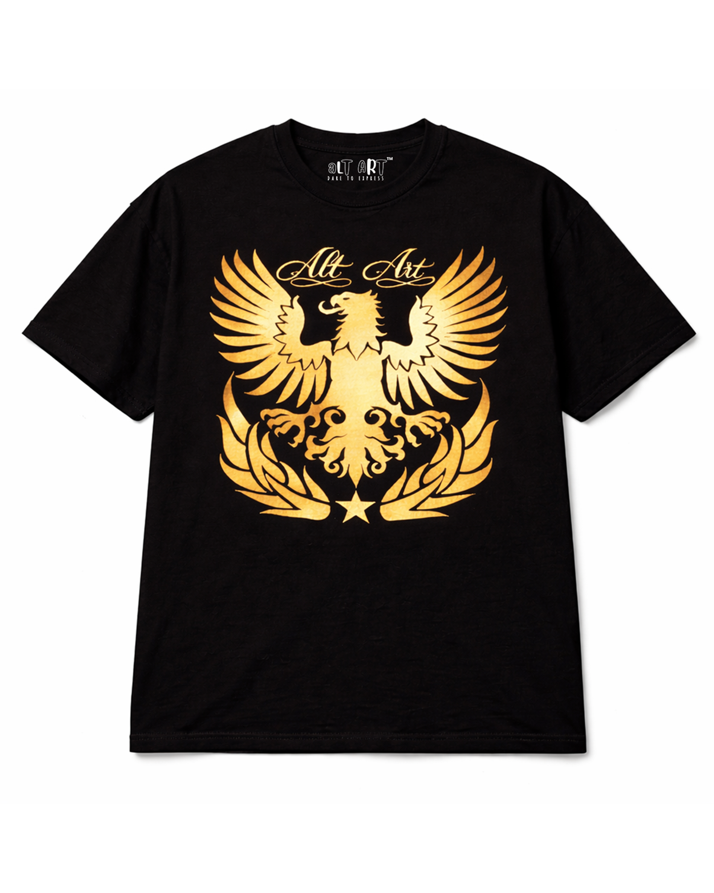 Golden Eagle Graphic Black Oversized T Shirt for Men | Premium Gothic Streetwear Tee