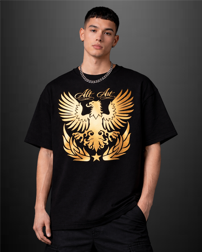 Golden Eagle Graphic Black Oversized T Shirt for Men | Premium Gothic Streetwear Tee