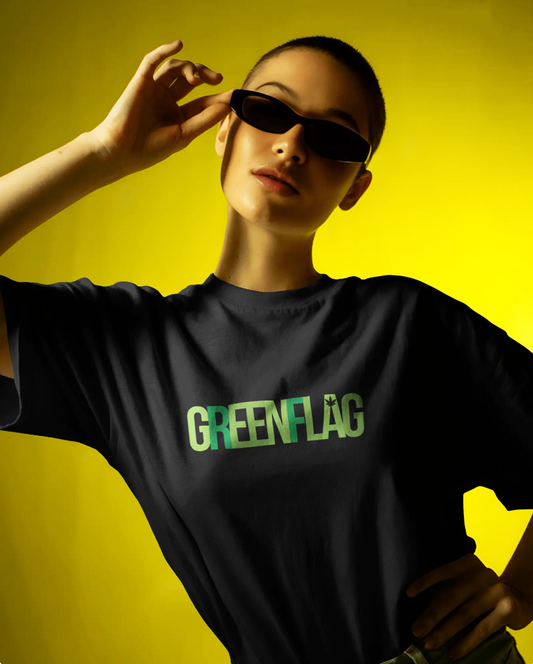 Green Flag T-Shirt for Women – Oversized Fit Cotton Graphic T-Shirt