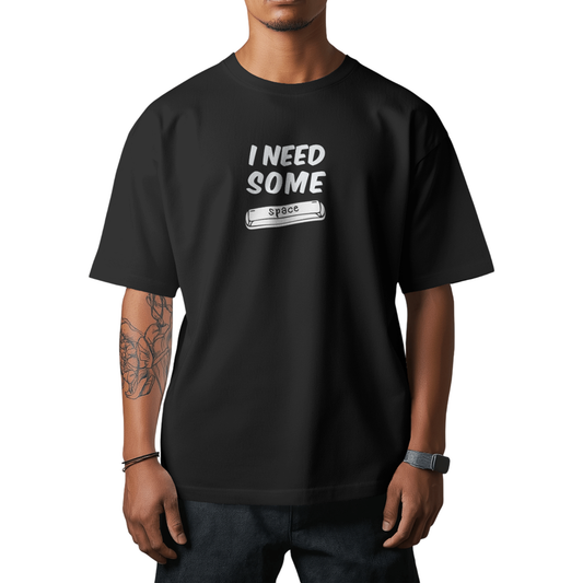 Men's Black I Need Some Space Graphic Printed Oversized T-shirt