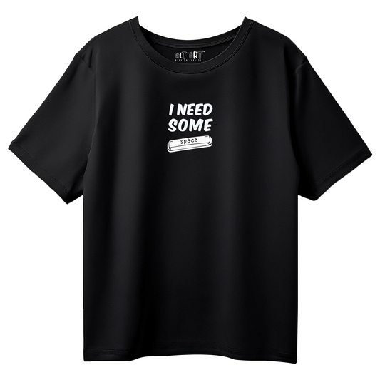 Women's Black I Need Some Space Graphic Printed Oversized T-shirt