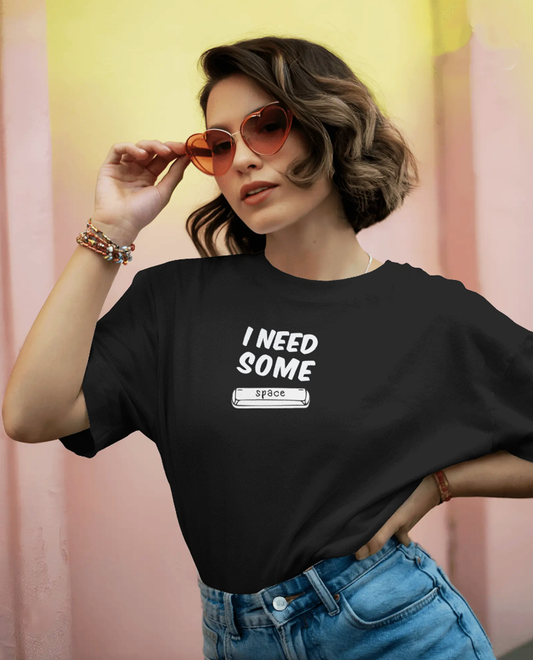 Women's Black I Need Some Space Graphic Printed Oversized T-shirt