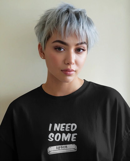 Women's Black I Need Some Space Graphic Printed Oversized T-shirt