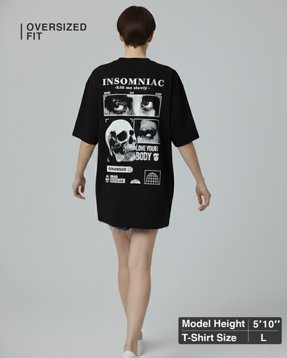 Gothic Graphic Black Oversized T-Shirt for Women | Gothic Back Print T-Shirt