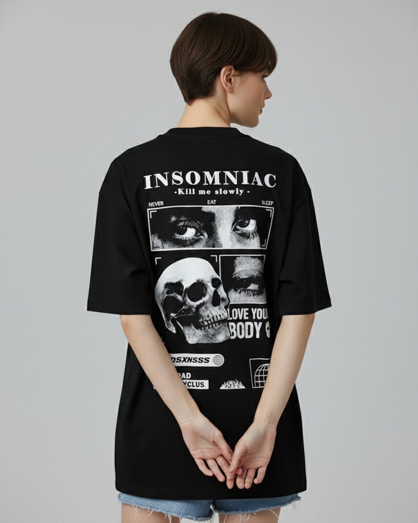 Gothic Graphic Black Oversized T-Shirt for Women | Gothic Back Print T-Shirt