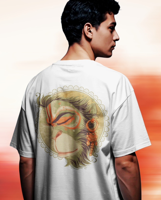 Jai Hanuman White Oversized T-Shirt for Men & Boys | Jai Bajrangbali Graphic Printed Oversized T-Shirt