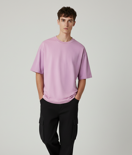 Solid Lavender Oversized T-Shirt for Men | Plain Cotton Streetwear Oversized Tee