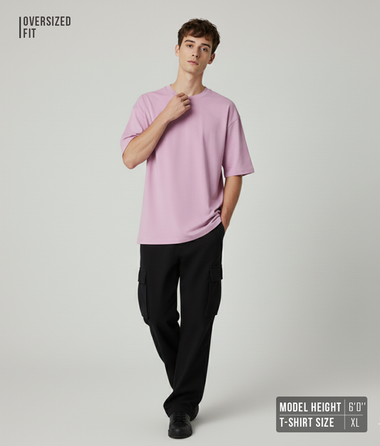 Solid Lavender Oversized T-Shirt for Men | Plain Cotton Streetwear Oversized Tee