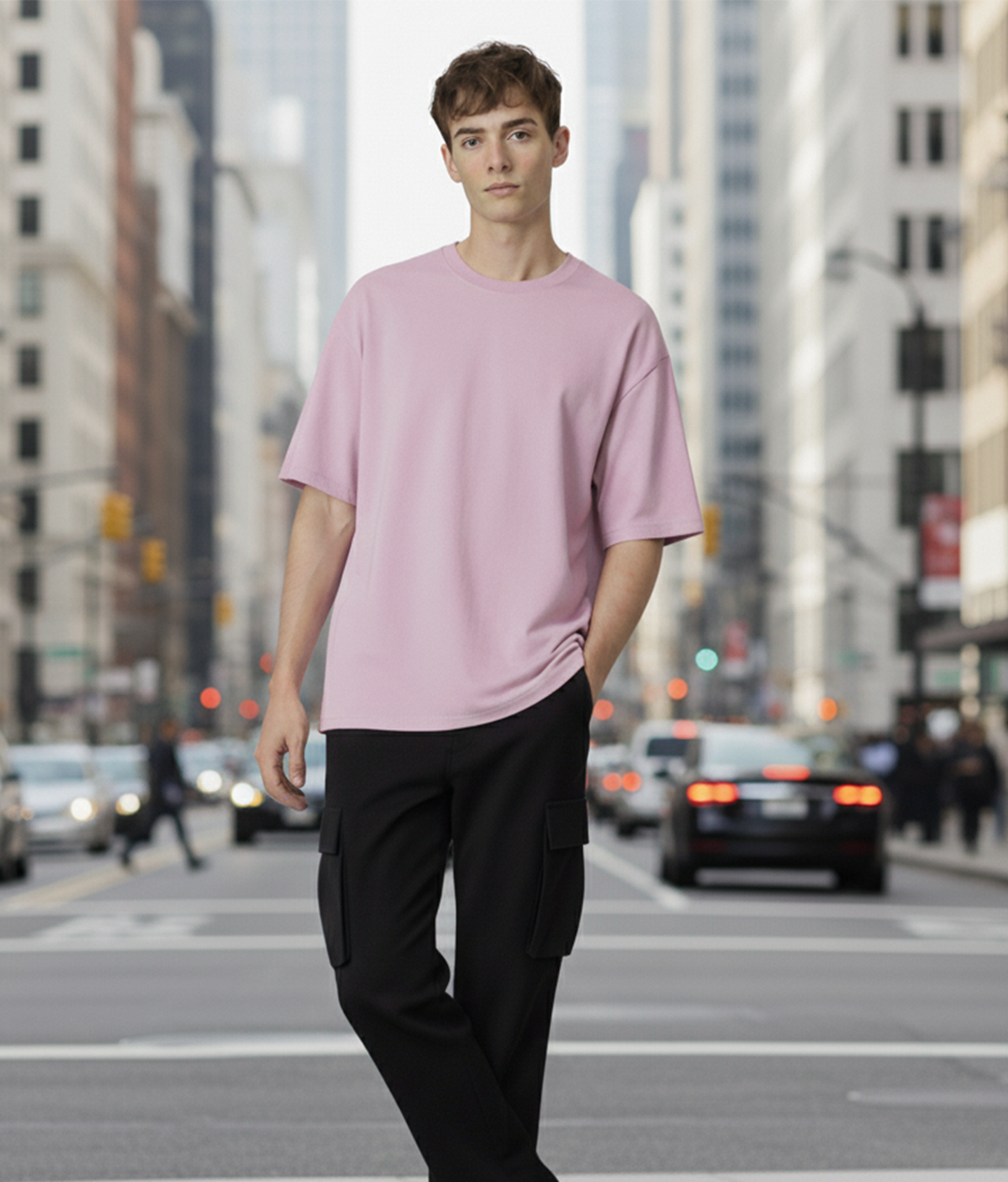 Solid Lavender Oversized T-Shirt for Men | Plain Cotton Streetwear Oversized Tee