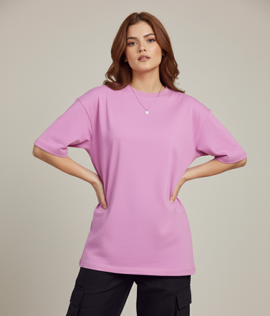 Solid Lavender Oversized T-Shirt for Women | Pure Cotton Streetwear Oversized Tee