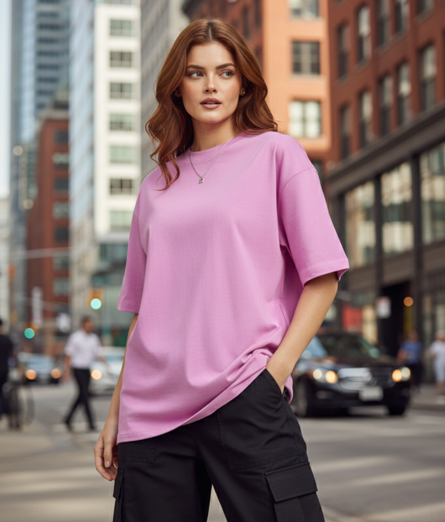 Solid Lavender Oversized T-Shirt for Women | Pure Cotton Streetwear Oversized Tee