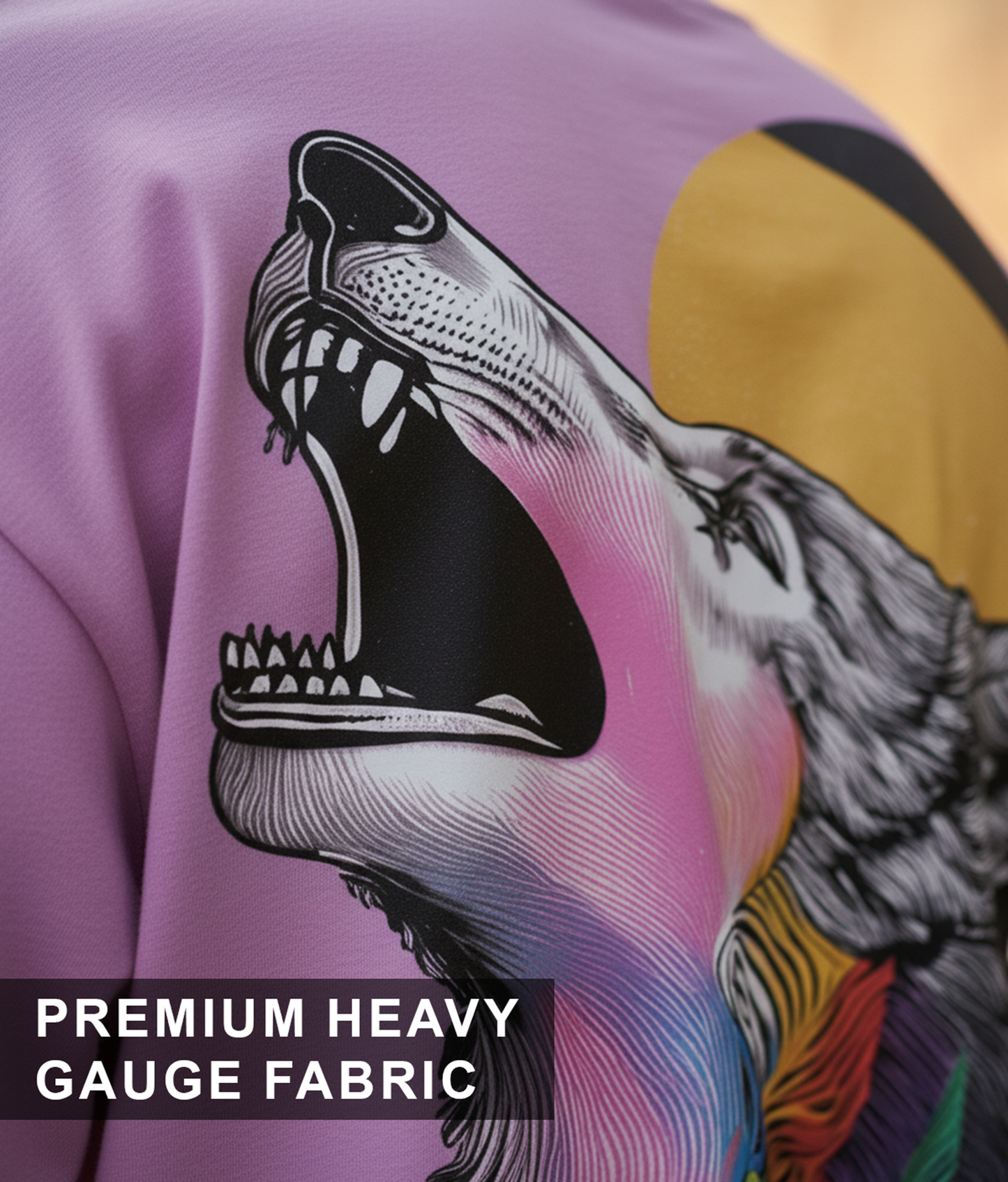 Wolf Graphic Oversized T-Shirt for Men | Lavender Streetwear Cotton Tee