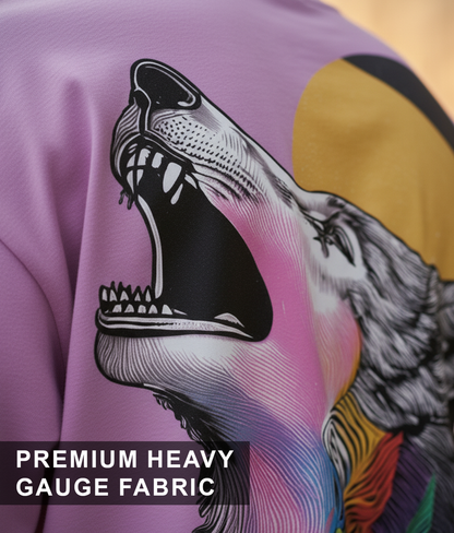 Wolf Graphic Oversized T-Shirt for Men | Lavender Streetwear Cotton Tee