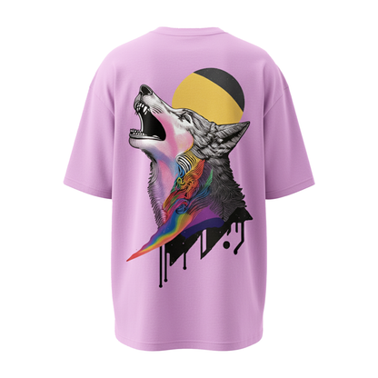 Wolf Graphic Oversized T-Shirt for Women | Lavender Streetwear Cotton Tee