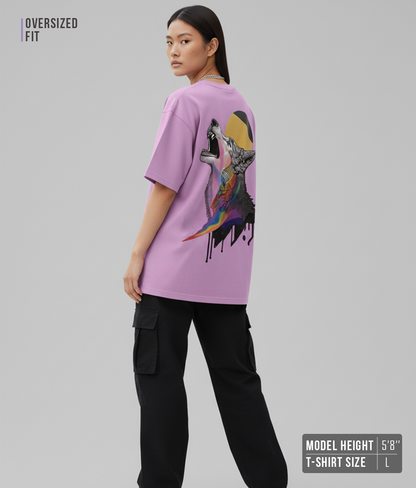 Wolf Graphic Oversized T-Shirt for Women | Lavender Streetwear Cotton Tee