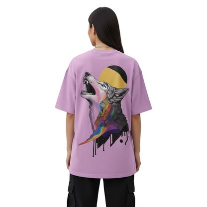 Wolf Graphic Oversized T-Shirt for Women | Lavender Streetwear Cotton Tee