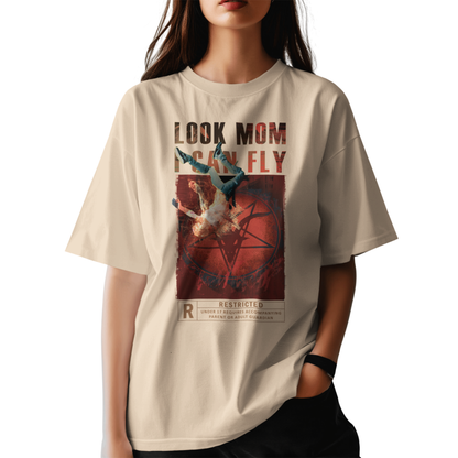 Look Mom I Can Fly Travis Scott Graphic Oversized T-Shirt for Women | Beige Colour Oversized T-Shirt