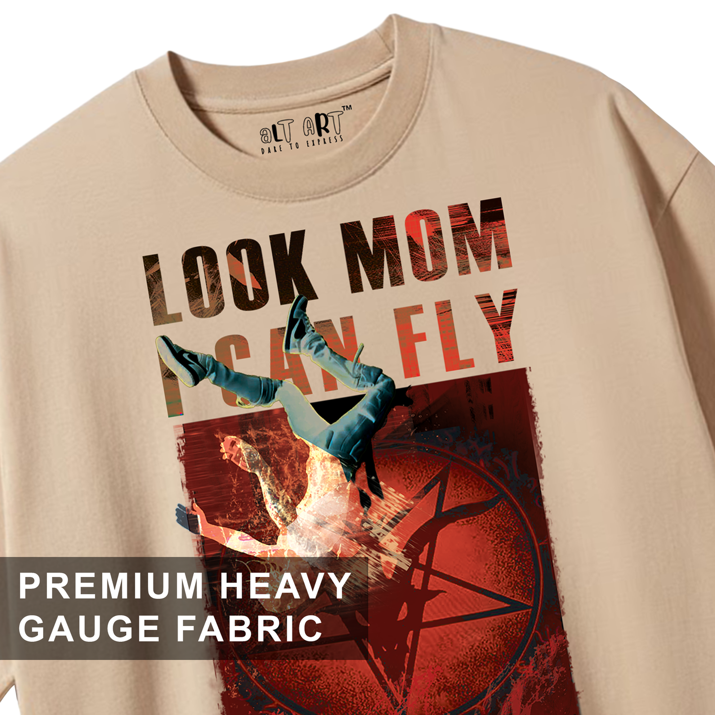 Look Mom I Can Fly Travis Scott Graphic Oversized T-Shirt for Women | Beige Colour Oversized T-Shirt