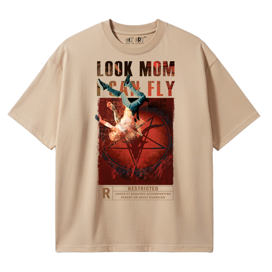Look Mom I Can Fly Travis Scott Graphic Oversized T-Shirt for Women | Beige Colour Oversized T-Shirt