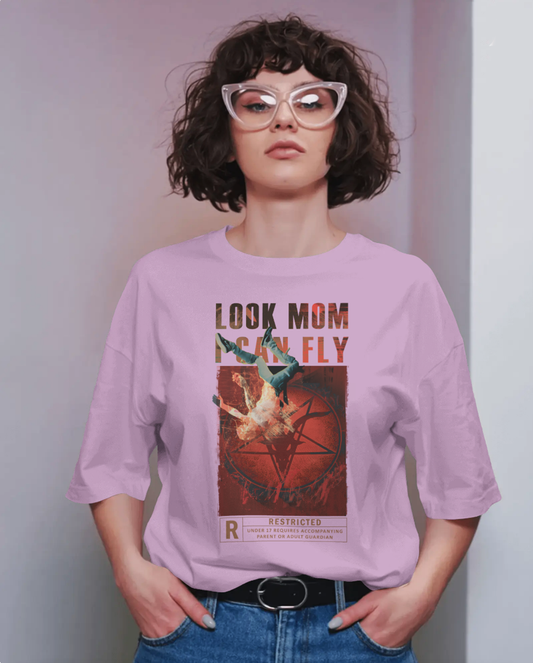 Look Mom I Can Fly Travis Scott Graphic Oversized T-Shirt for Women | Lavender Streetwear Tee India